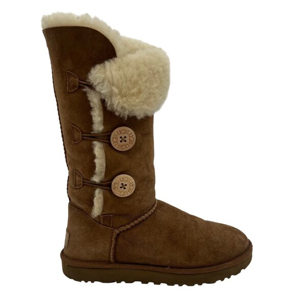 UGG Bailey Button Triplet 1873 Chestnut Sheepskin Tall Boots | Casual Winter 7 - Picture 5 of 16